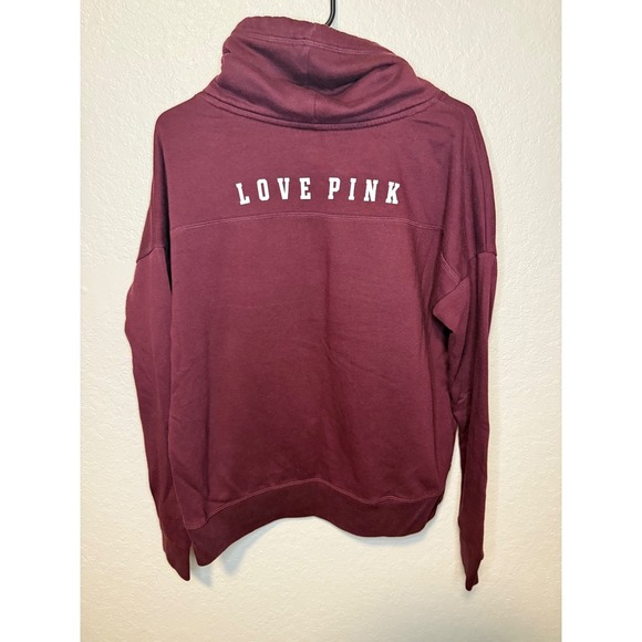 PINK Victoria's Secret Burgundy Cowl Neck Pullover Sweatshirt Love Casual - Picture 3 of 3